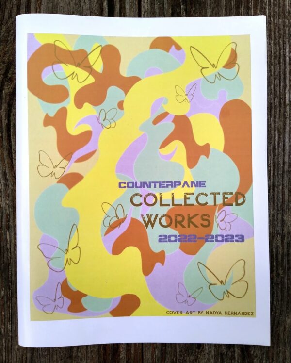 magazine cover featuring a yellow, orange, teal, and purple abstract design with butterfly line drawings